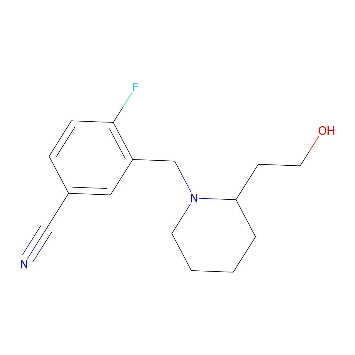 4-Fluoro-3-[[2-(2-hydroxyethyl)-1-piperidinyl]methyl]benzonitrile molecular structure, CAS 1016673-26-9