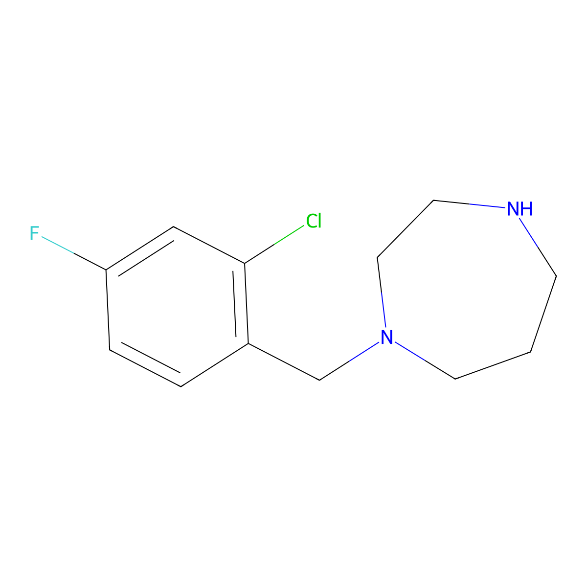 1-[(2-Chloro-4-fluorophenyl)methyl]-1,4-diazepane molecular structure, CAS 1016683-03-6