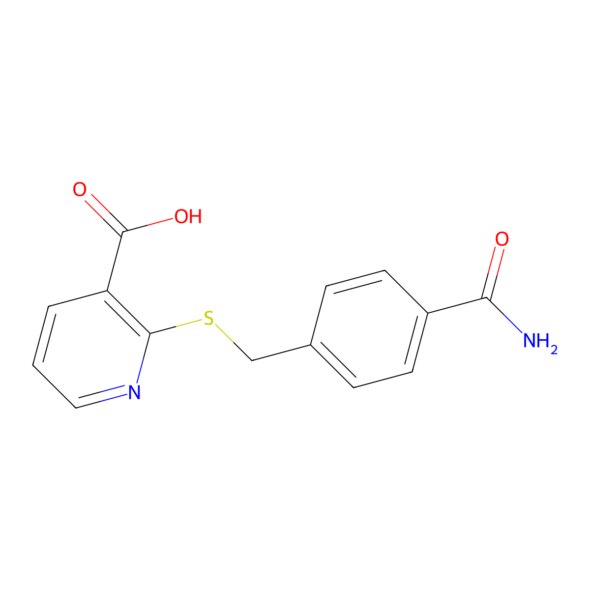 2-(((4-Carbamoylphenyl)methyl)sulfanyl)pyridine-3-carboxylic acid molecular structure, CAS 1016690-79-1