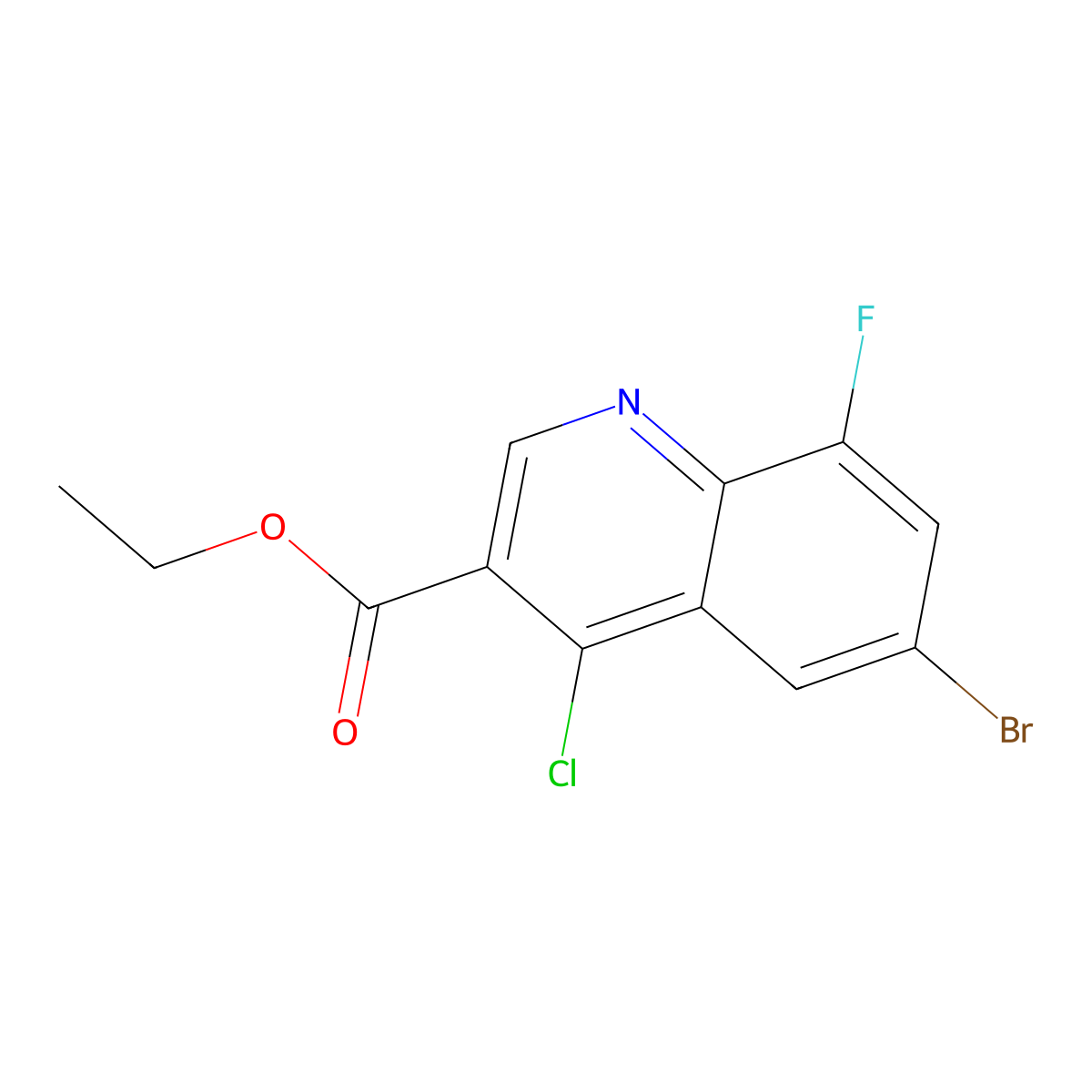 Ethyl 6-bromo-4-chloro-8-fluoroquinoline-3-carboxylate molecular structure, CAS 1016691-47-6