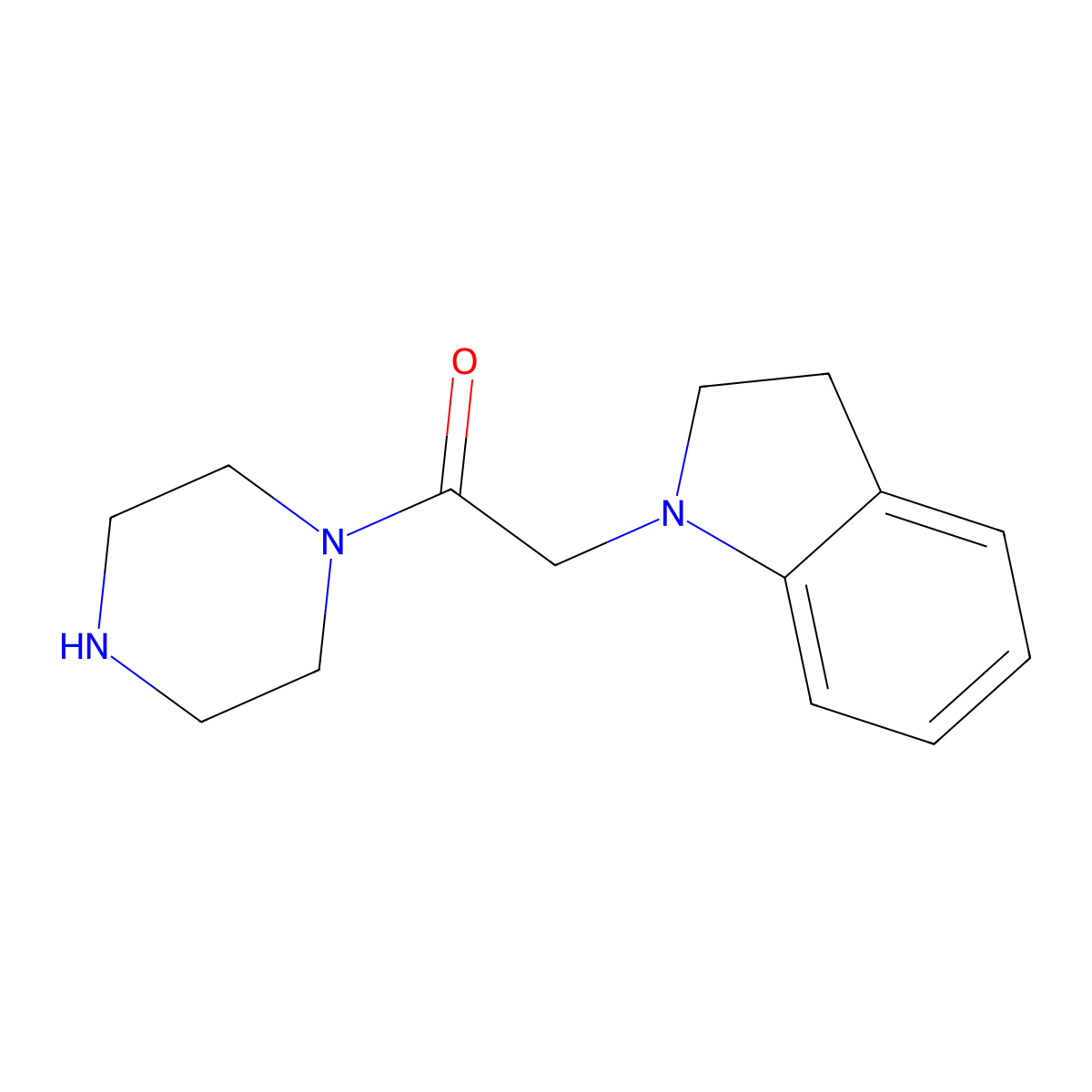 2-(2,3-dihydro-1H-indol-1-yl)-1-(piperazin-1-yl)ethan-1-one molecular structure, CAS 1016701-97-5