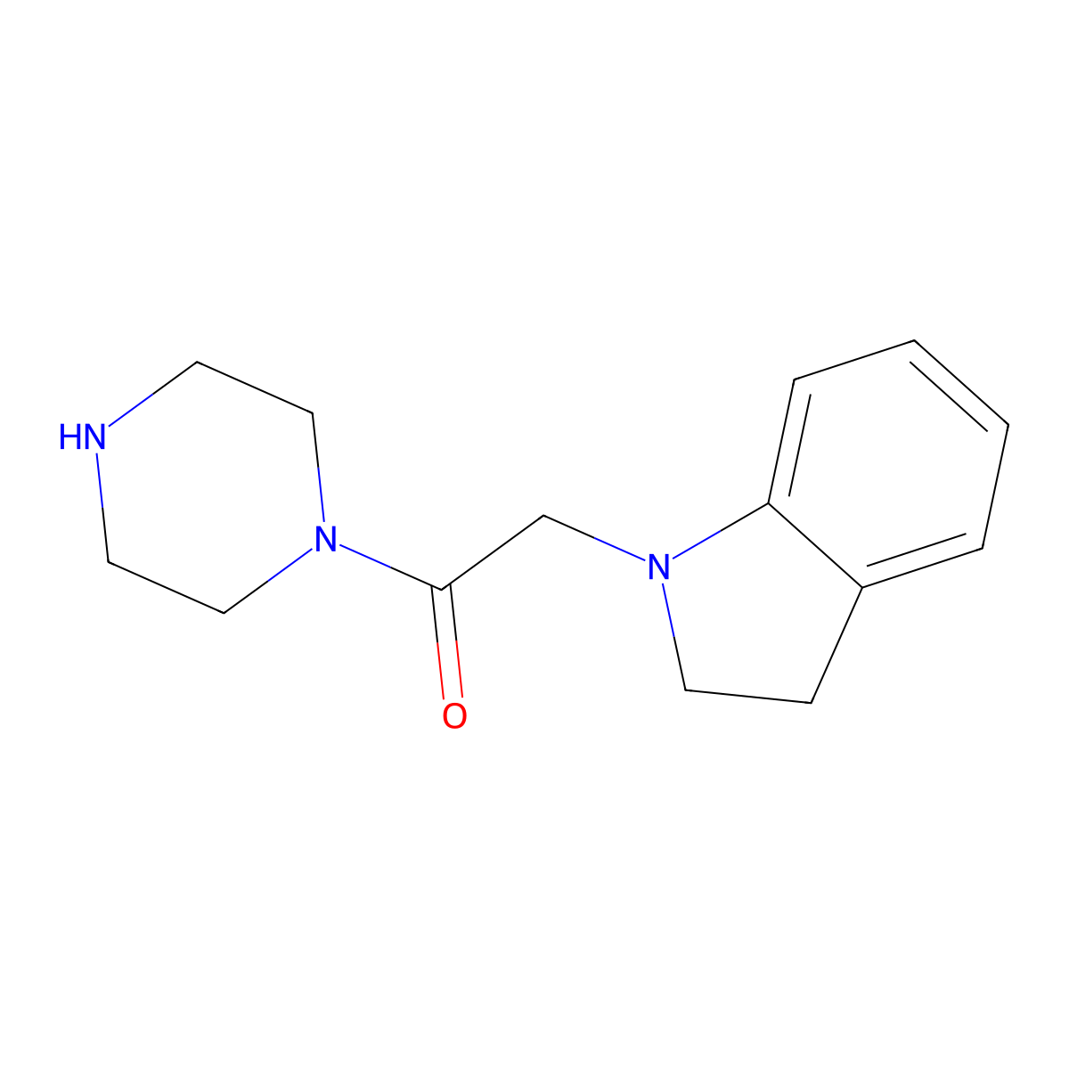 2-(2,3-dihydro-1H-indol-1-yl)-1-(piperazin-1-yl)ethan-1-one molecular structure, CAS 1016701-97-5