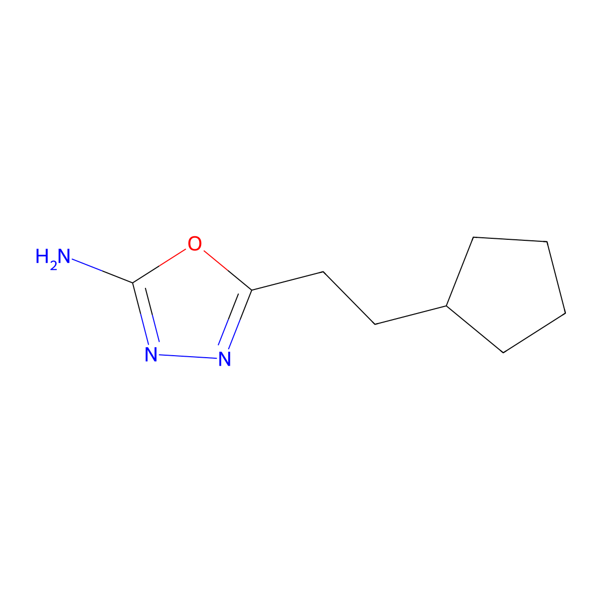 5-(2-Cyclopentylethyl)-1,3,4-oxadiazol-2-amine molecular structure, CAS 1016718-14-1