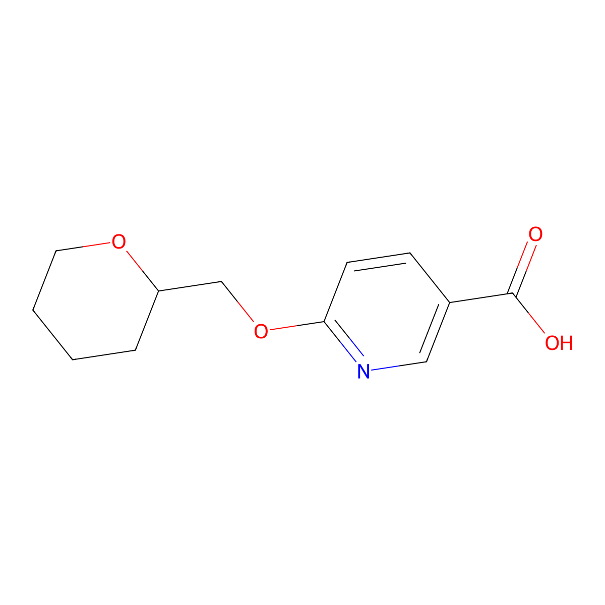 6-(Tetrahydro-2H-pyran-2-ylmethoxy)nicotinic acid molecular structure, CAS 1016735-31-1