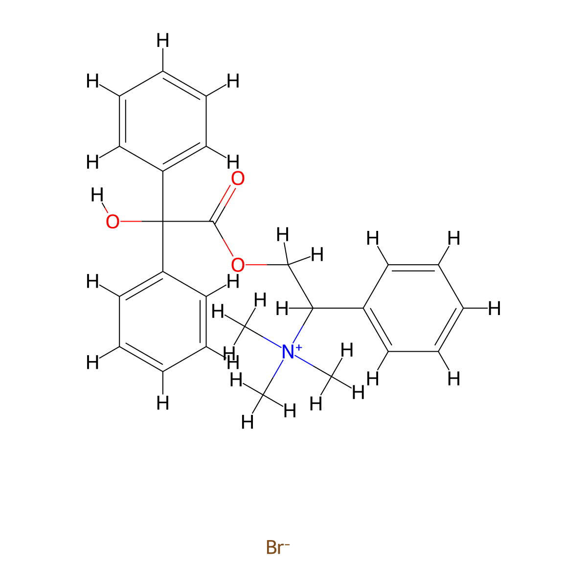 Ammonium, (alpha-(hydroxymethyl)benzyl)trimethyl-, bromide, benzilate molecular structure, CAS 101674-29-7