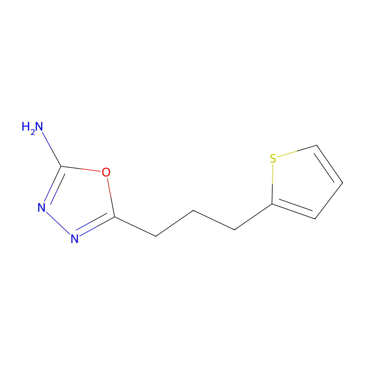 5-[3-(Thiophen-2-yl)propyl]-1,3,4-oxadiazol-2-amine molecular structure, CAS 1016744-87-8