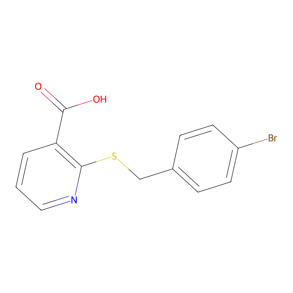 2-{[(4-Bromophenyl)methyl]sulfanyl}pyridine-3-carboxylic acid molecular structure, CAS 1016746-08-9