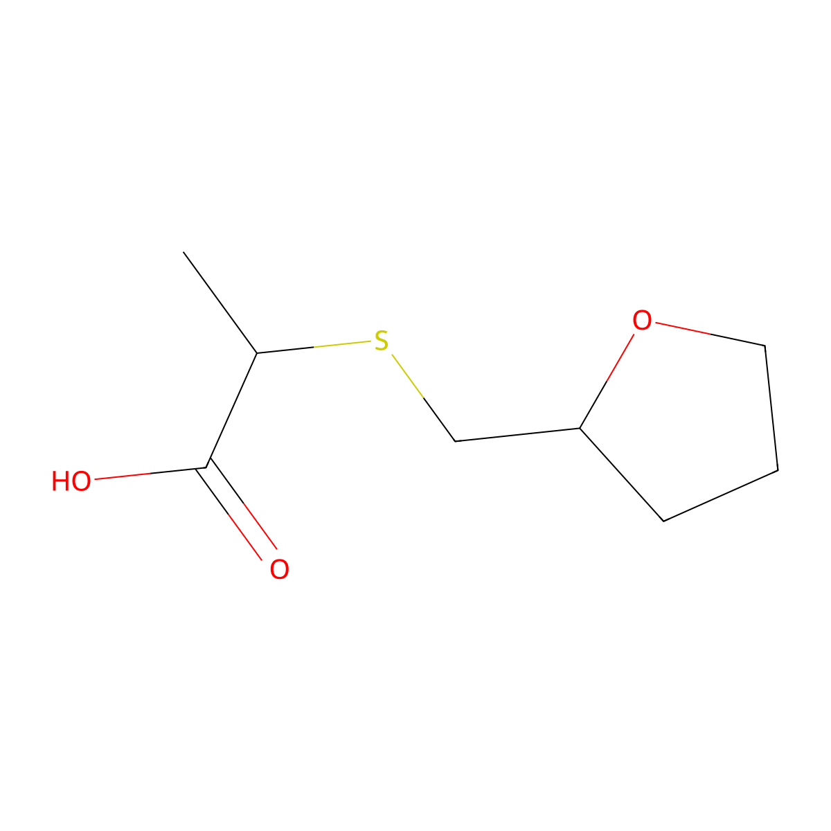 2-[(Oxolan-2-ylmethyl)sulfanyl]propanoic acid molecular structure, CAS 1016754-61-2