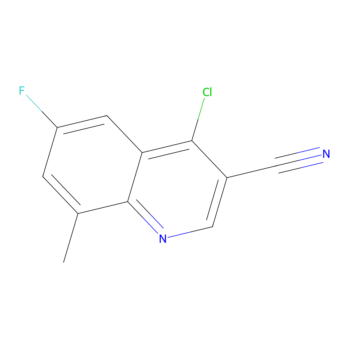 4-Chloro-6-fluoro-8-methylquinoline-3-carbonitrile molecular structure, CAS 1016773-98-0
