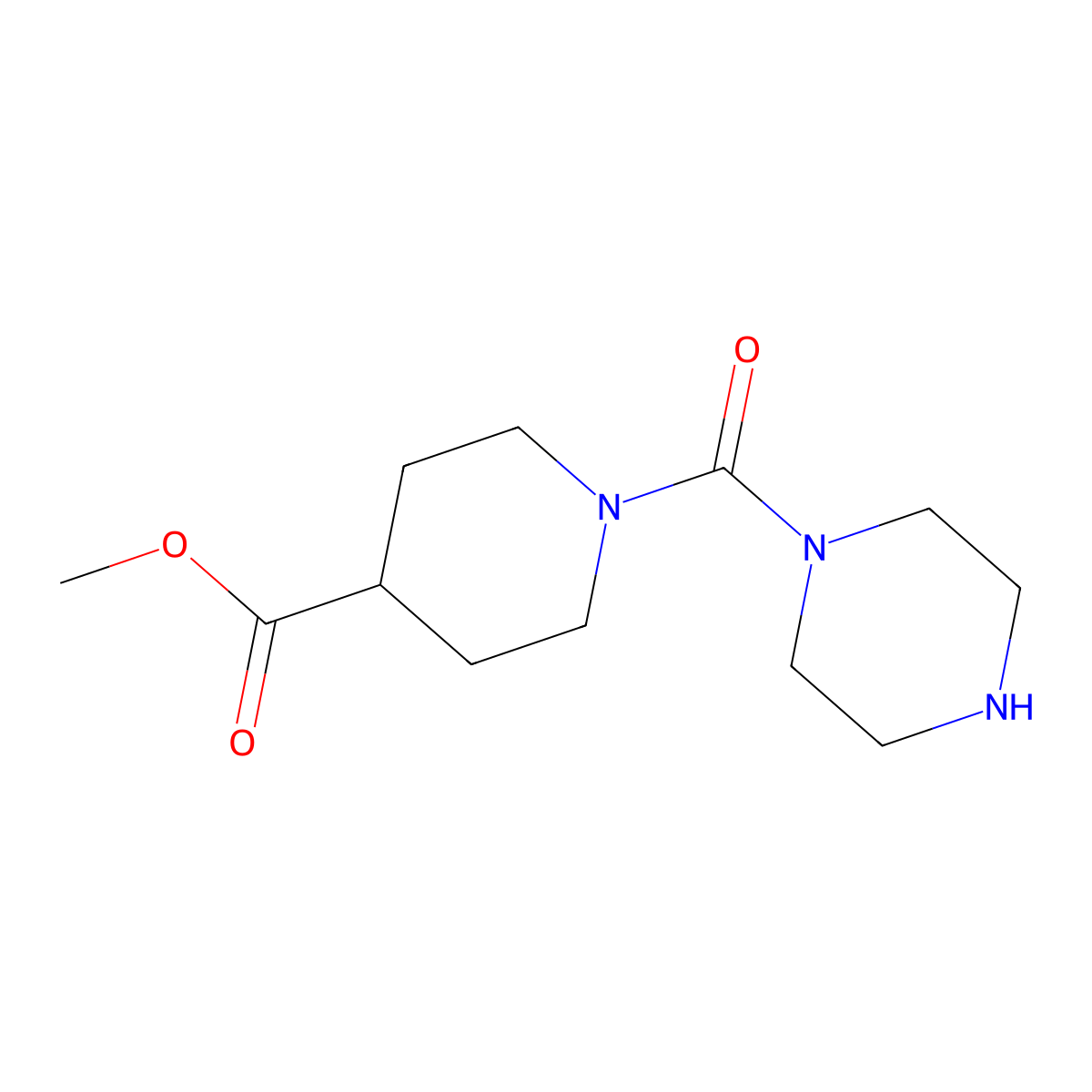 Methyl 1-(piperazine-1-carbonyl)piperidine-4-carboxylate molecular structure, CAS 1016774-55-2
