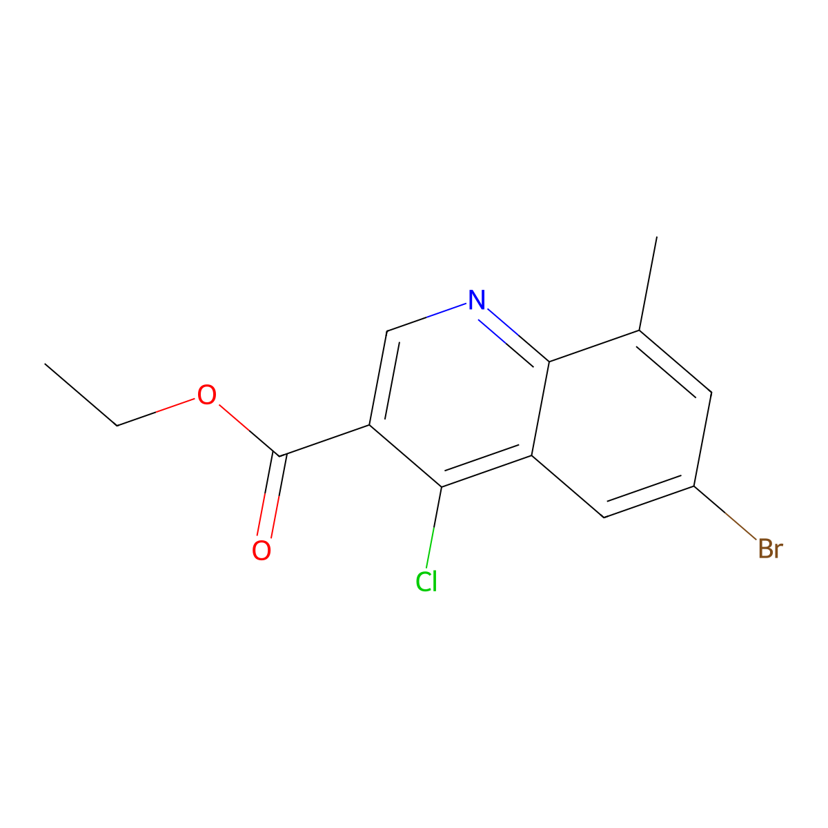 Ethyl 6-bromo-4-chloro-8-methylquinoline-3-carboxylate molecular structure, CAS 1016780-82-7