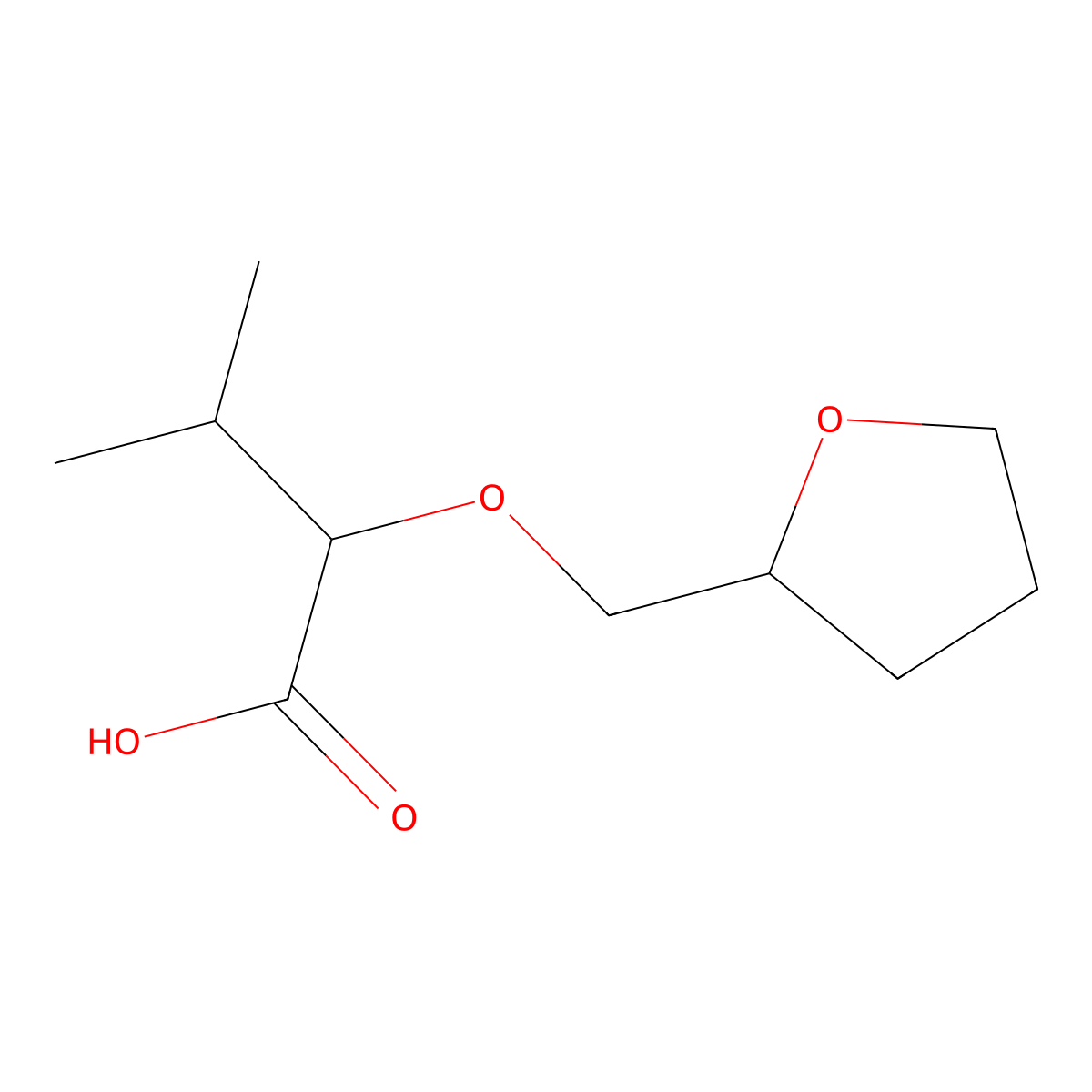 3-Methyl-2-(oxolan-2-ylmethoxy)butanoic acid molecular structure, CAS 1016785-00-4