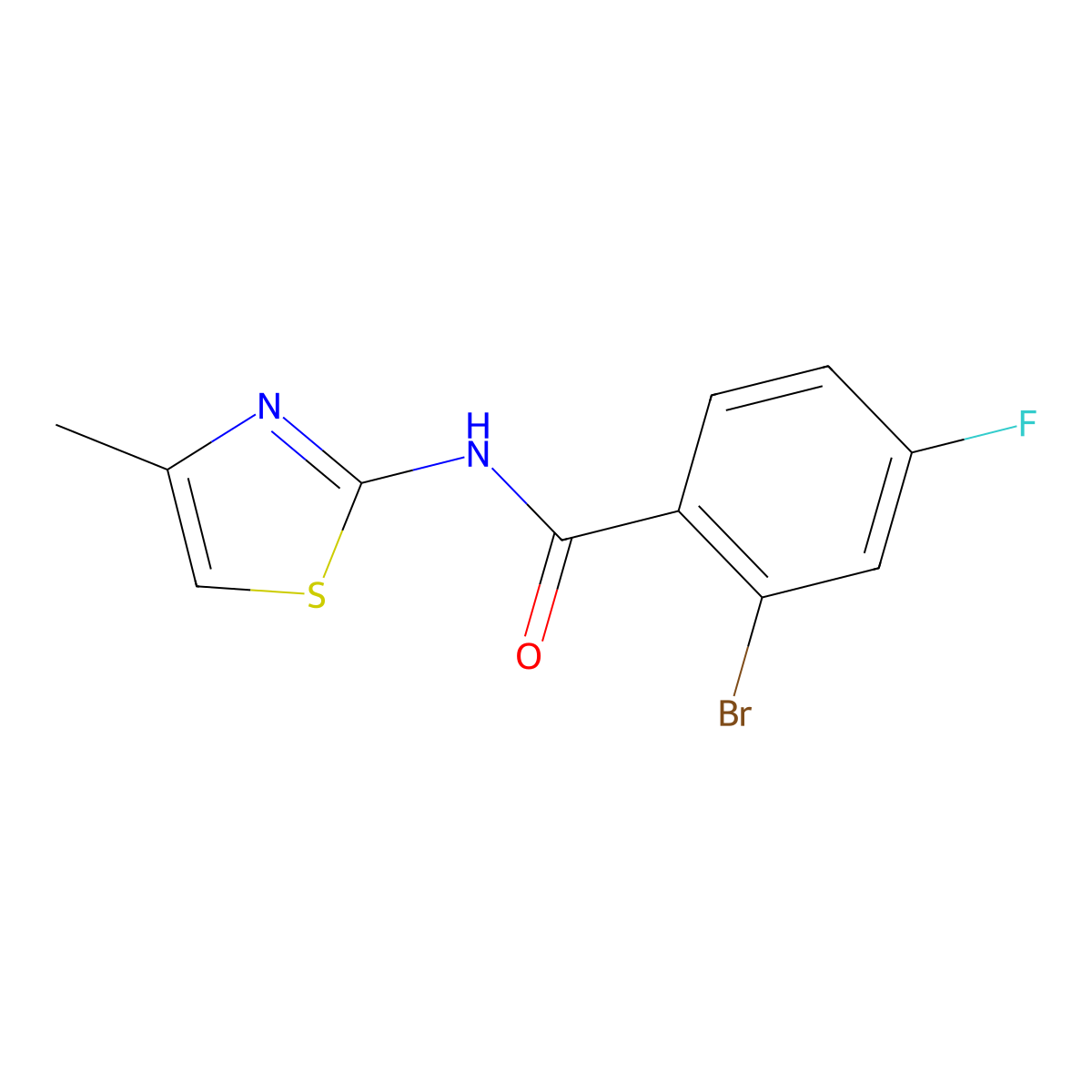 2-Bromo-4-fluoro-N-(4-methylthiazol-2-yl)benzamide molecular structure, CAS 1016819-97-8