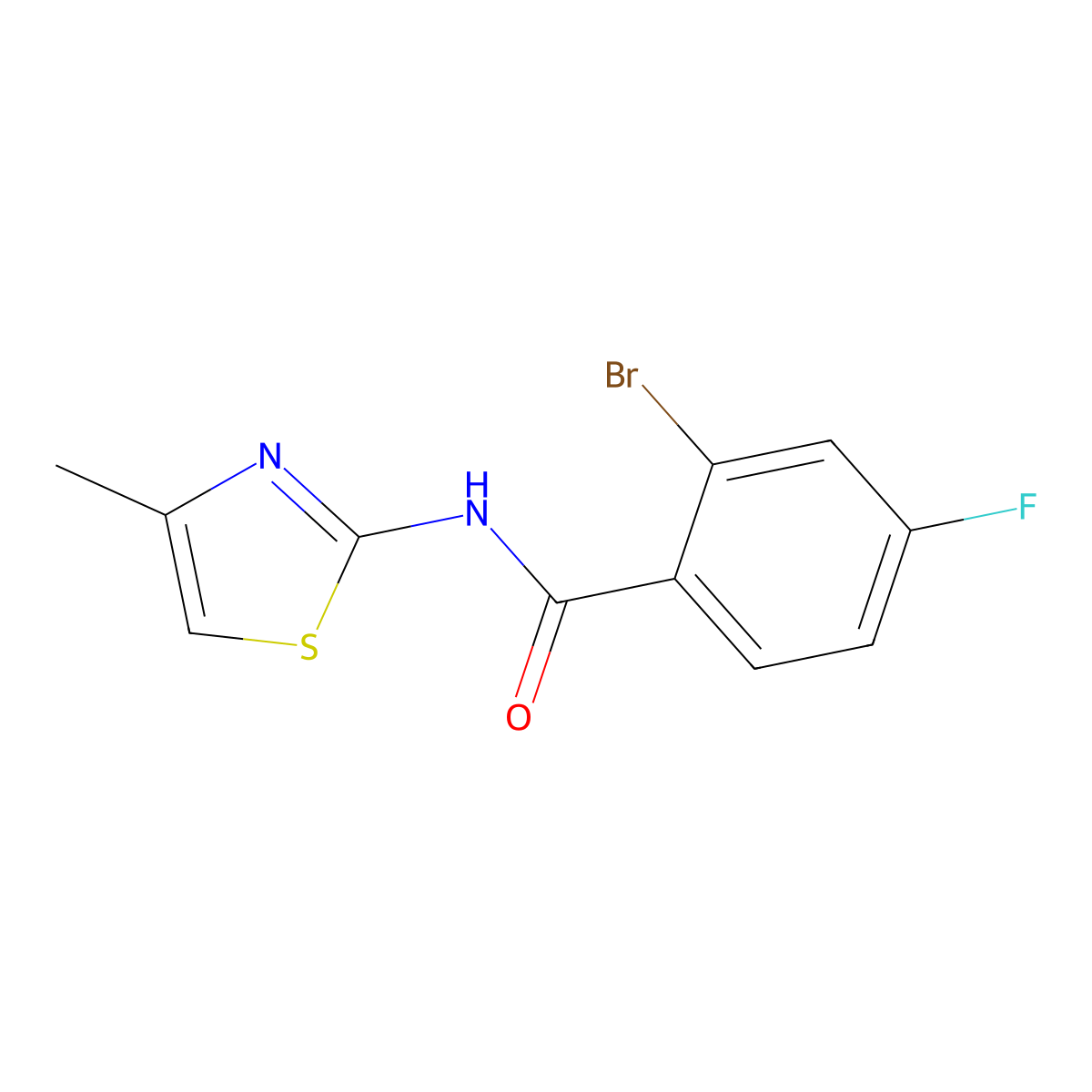 2-Bromo-4-fluoro-N-(4-methylthiazol-2-yl)benzamide molecular structure, CAS 1016819-97-8