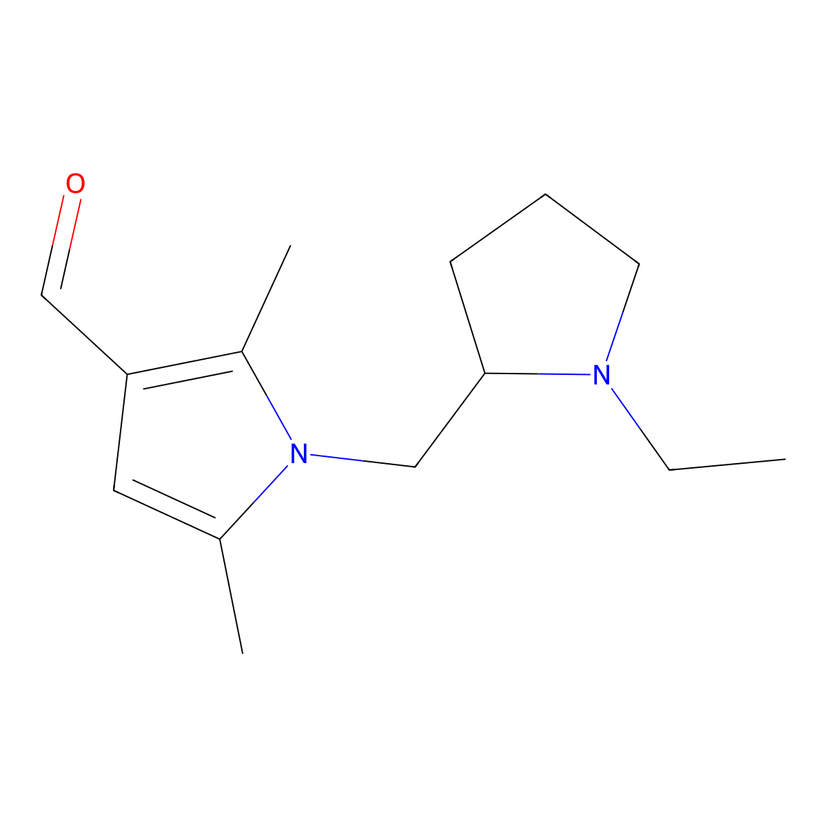 1-[(1-ethylpyrrolidin-2-yl)methyl]-2,5-dimethyl-1H-pyrrole-3-carbaldehyde molecular structure, CAS 1016828-00-4
