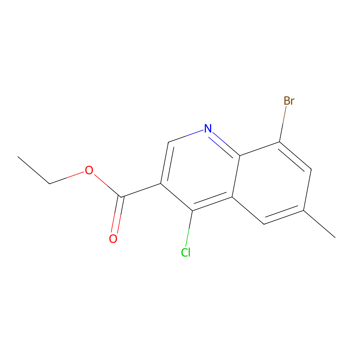 Ethyl 8-bromo-4-chloro-6-methylquinoline-3-carboxylate molecular structure, CAS 1016828-40-2
