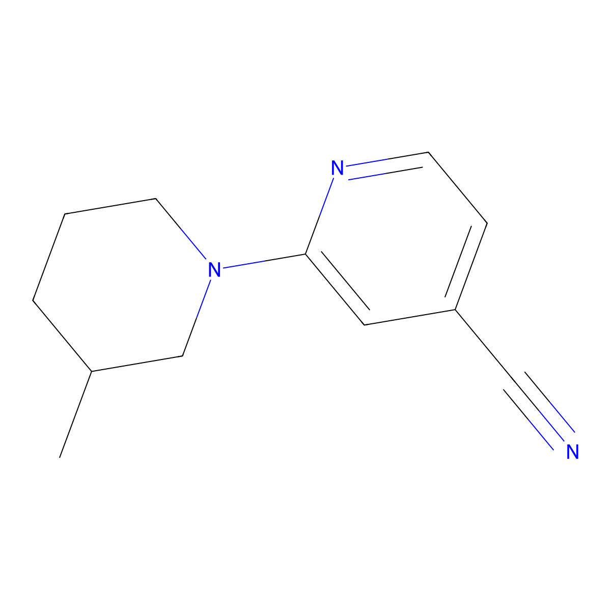 2-(3-Methylpiperidin-1-yl)isonicotinonitrile molecular structure, CAS 1016828-56-0
