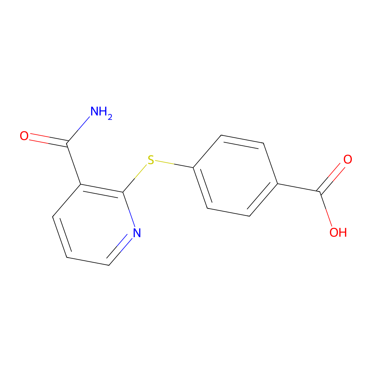 4-[(3-Carbamoylpyridin-2-yl)sulfanyl]benzoic acid molecular structure, CAS 1016837-40-3