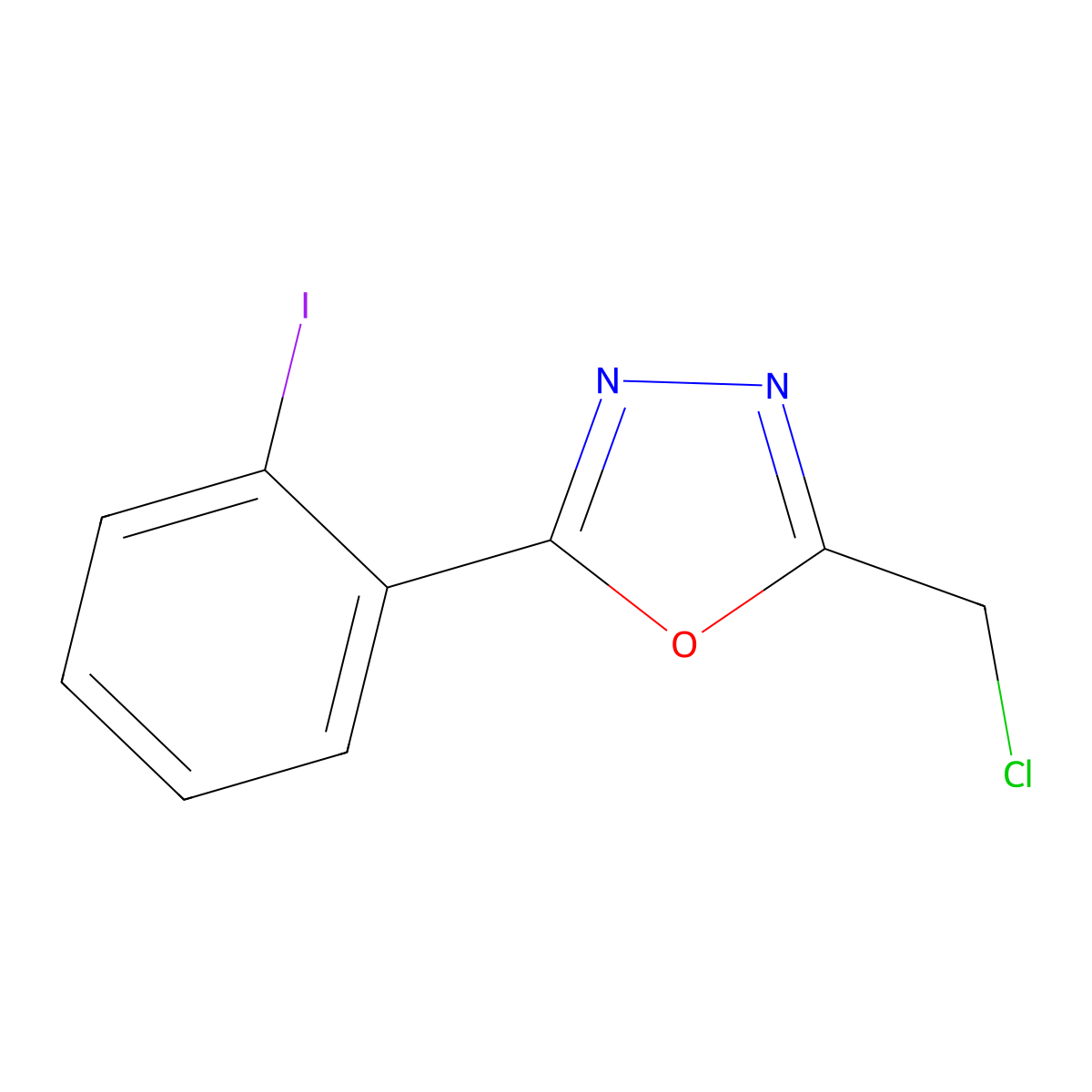 2-(Chloromethyl)-5-(2-iodophenyl)-1,3,4-oxadiazole molecular structure, CAS 1016843-20-1