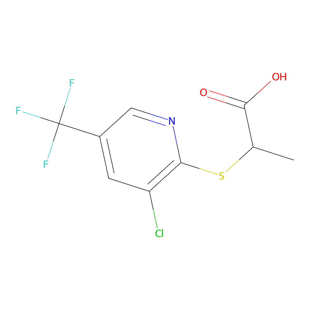 2-(3-Chloro-5-(trifluoromethyl)pyridin-2-ylsulfanyl)propionic acid molecular structure, CAS 1016845-67-2