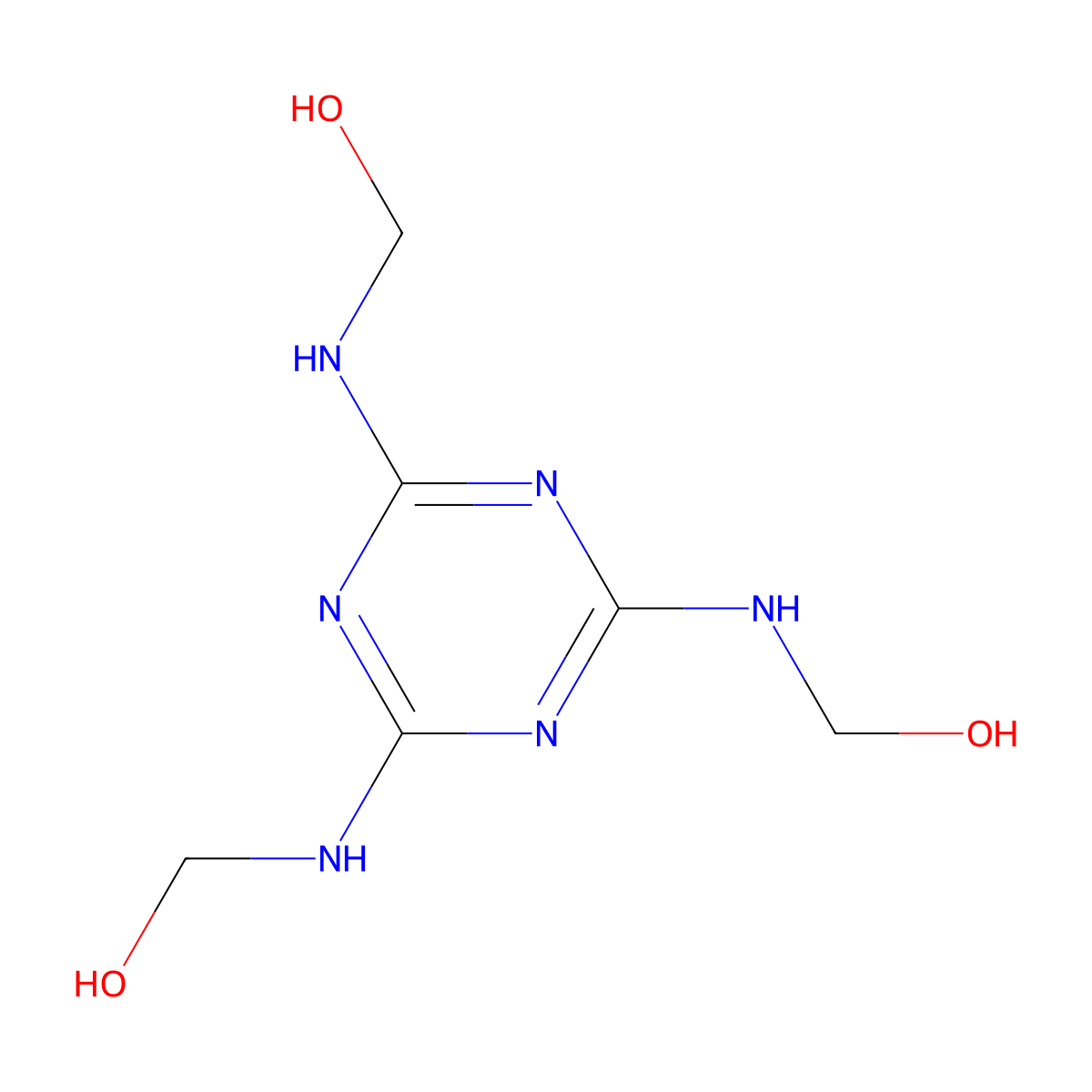 Trimethylolmelamine molecular structure, CAS 1017-56-7