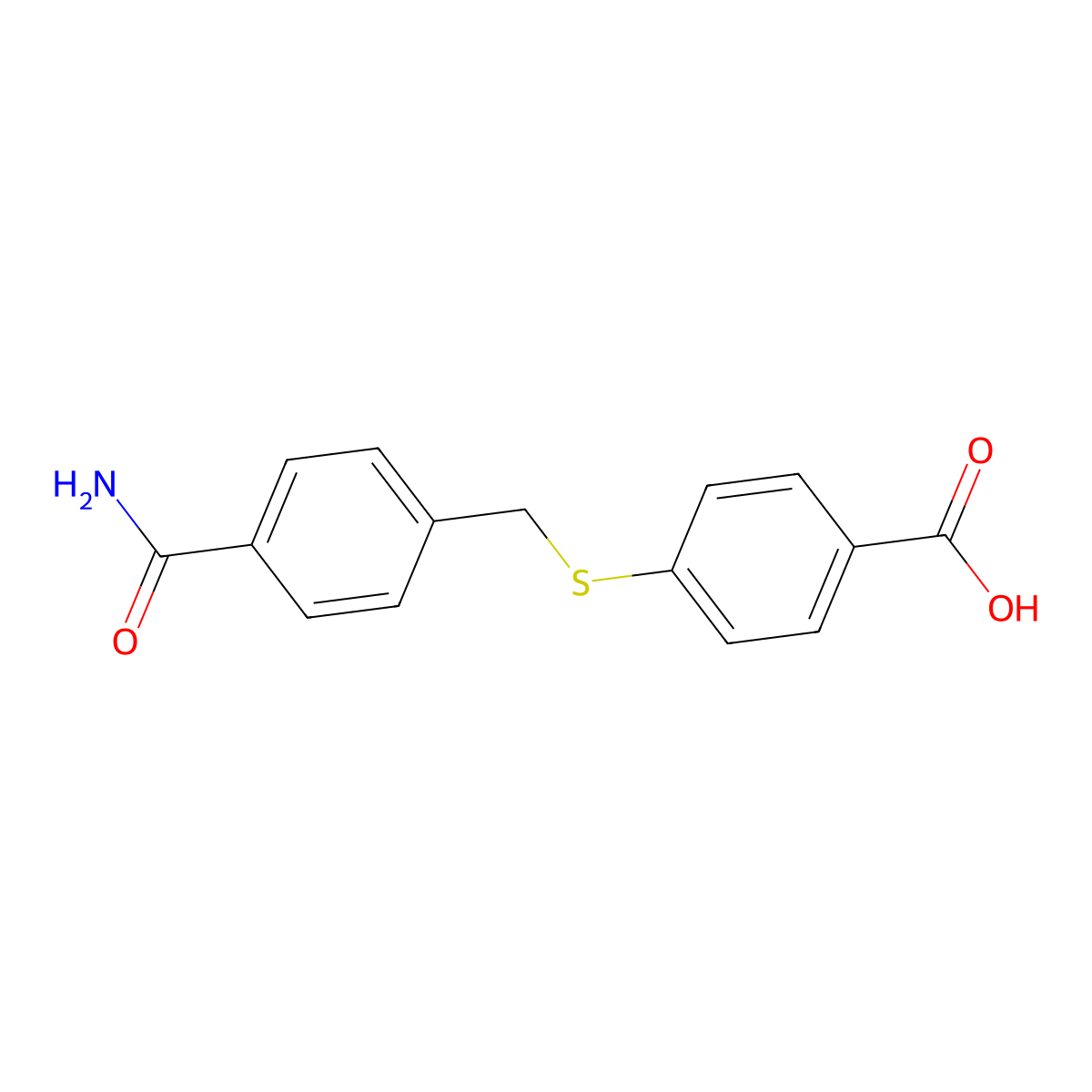 4-{[(4-Carbamoylphenyl)methyl]sulfanyl}benzoic acid molecular structure, CAS 1017021-25-8