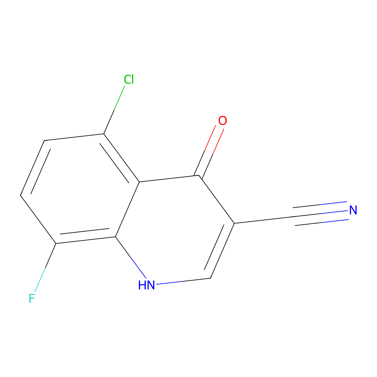 5-Chloro-8-fluoro-4-hydroxyquinoline-3-carbonitrile molecular structure, CAS 1017041-28-9