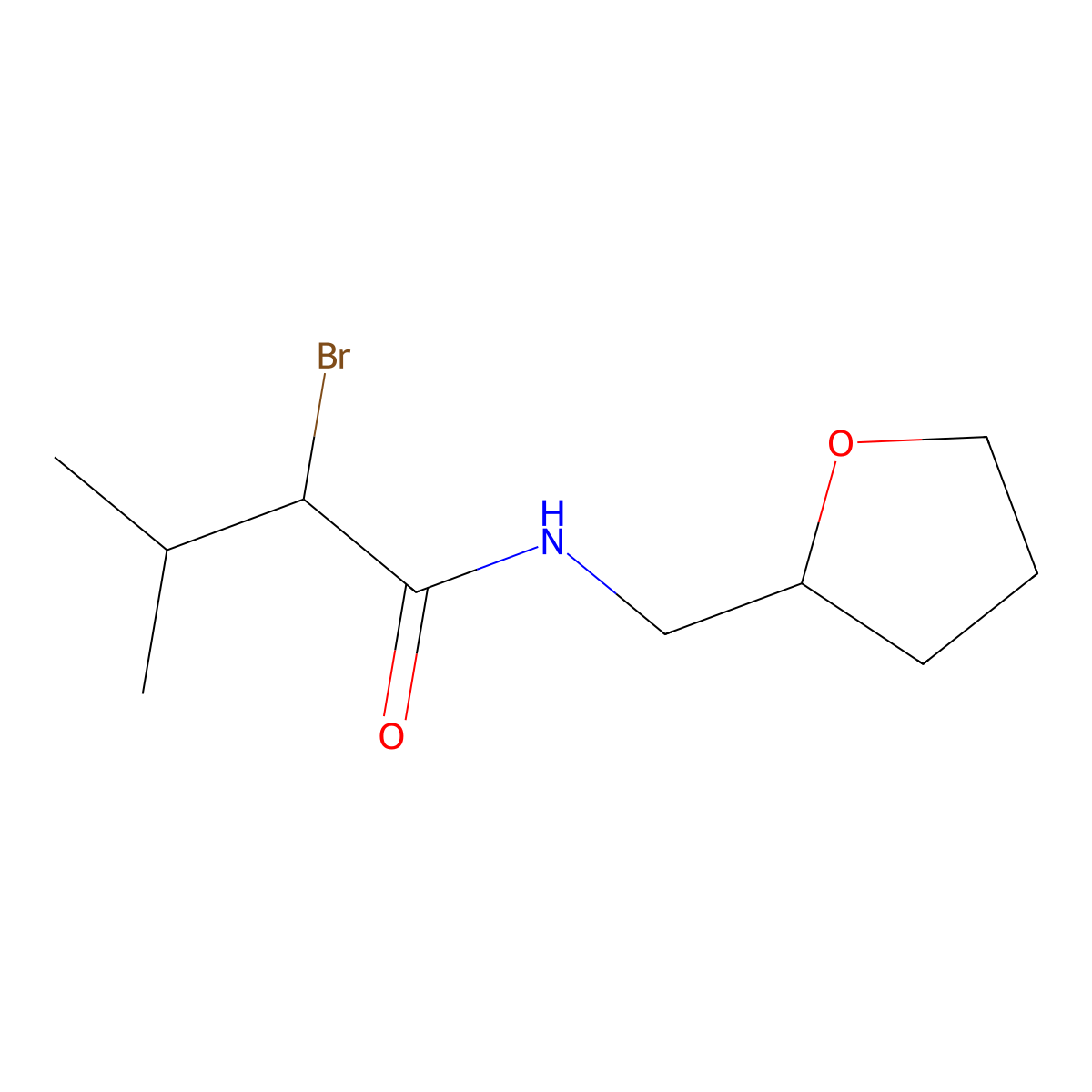 2-bromo-3-methyl-N-(oxolan-2-ylmethyl)butanamide molecular structure, CAS 1017042-12-4