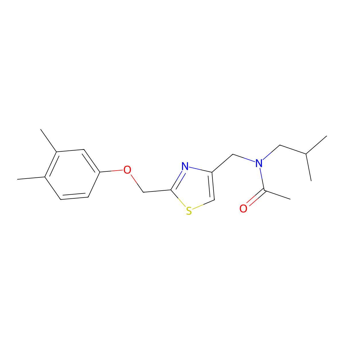 N-({2-[(3,4-Dimethylphenoxy)methyl]-1,3-thiazol-4-YL}methyl)-N-(2-methylpropyl)acetamide molecular structure, CAS 1017044-60-8