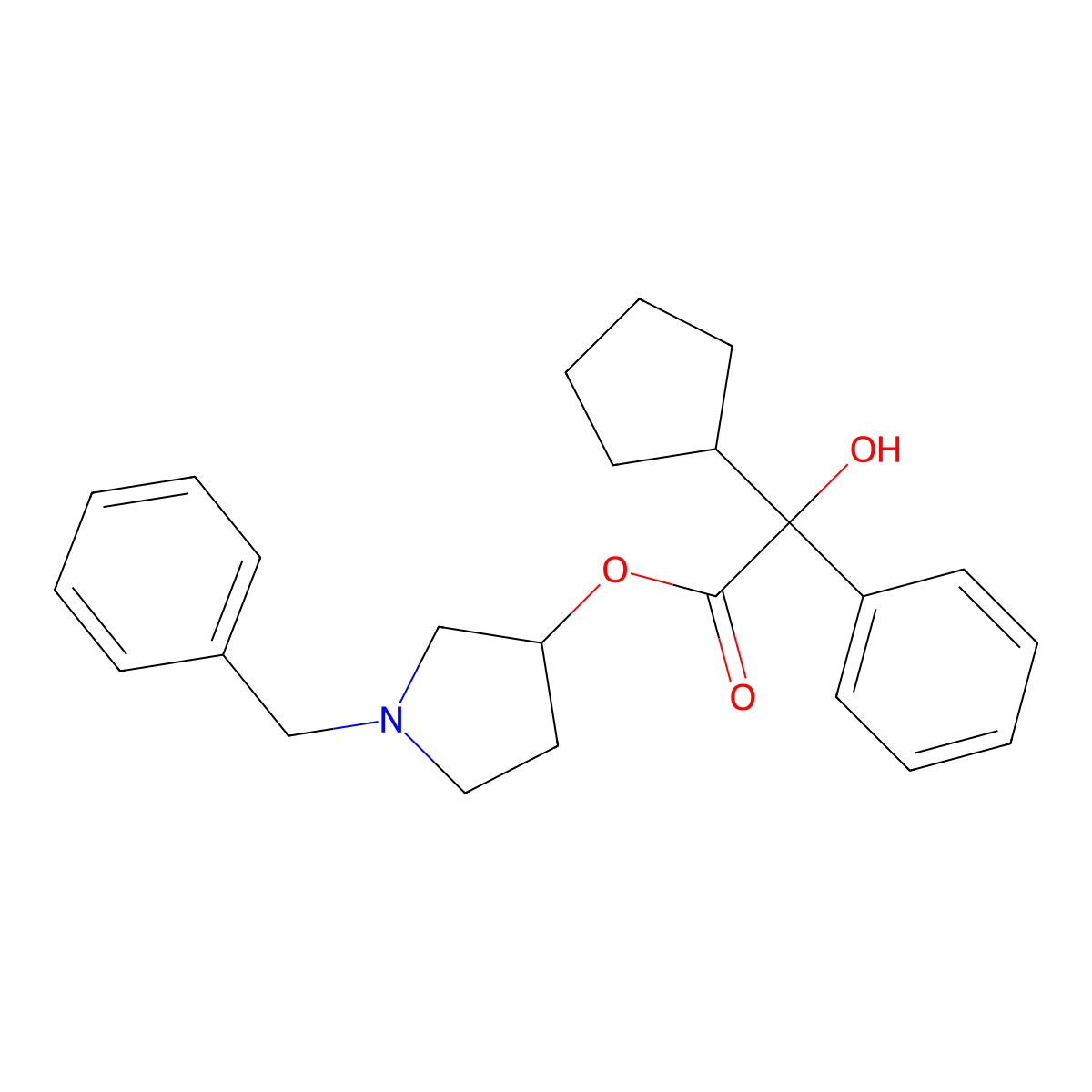 1-Benzylpyrrolidin-3-yl cyclopentyl(hydroxy)phenylacetate molecular structure, CAS 101710-76-3