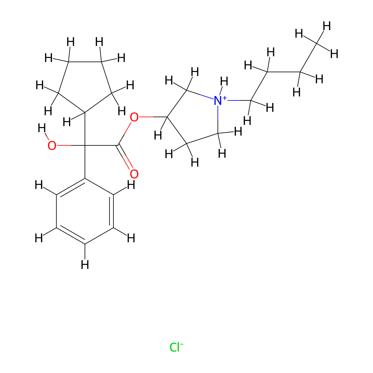 1-Butylpyrrolidin-3-yl cyclopentyl(hydroxy)phenylacetate--hydrogen chloride (1/1) molecular structure, CAS 101710-77-4