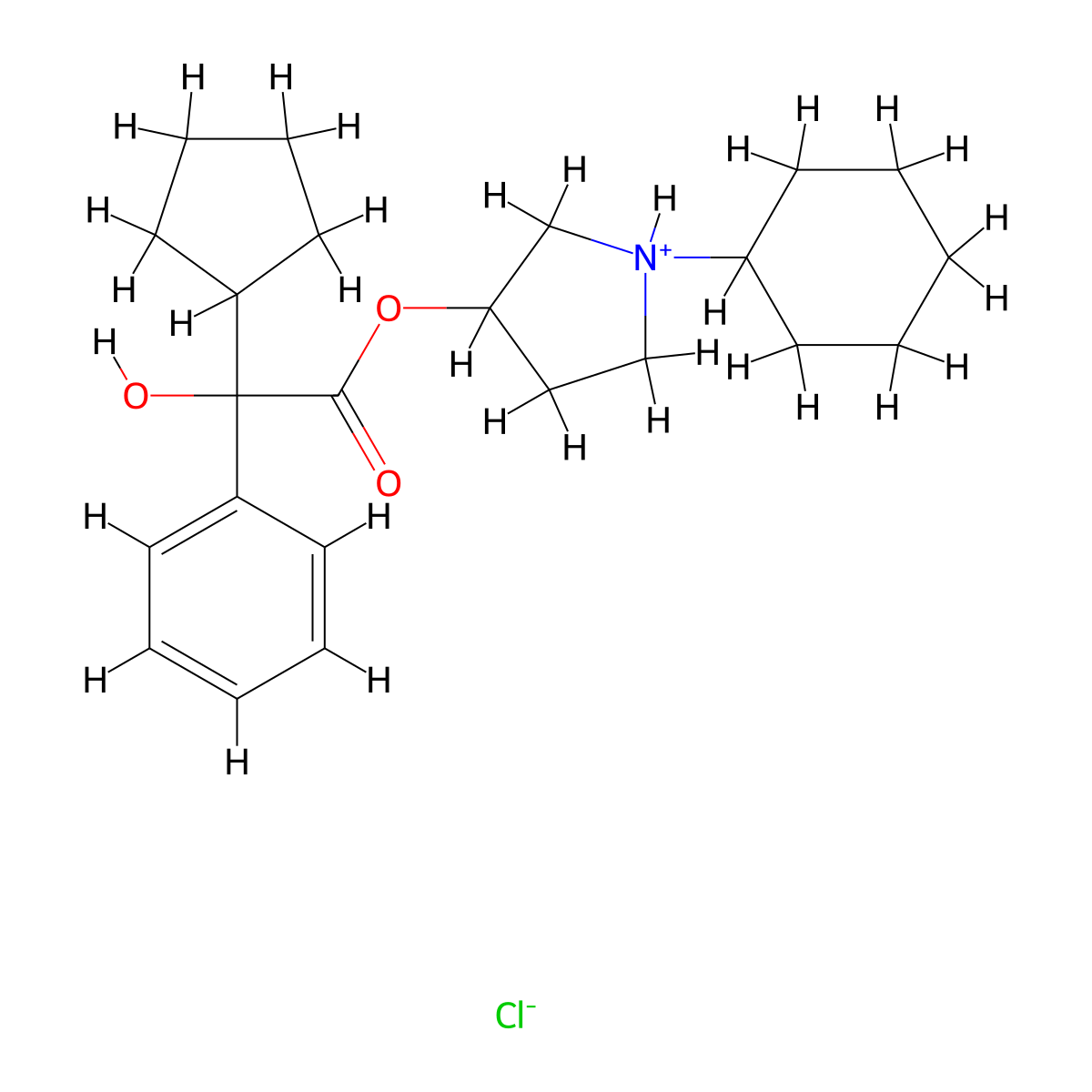 1-Cyclohexylpyrrolidin-3-yl cyclopentyl(hydroxy)phenylacetate--hydrogen chloride (1/1) molecular structure, CAS 101710-78-5