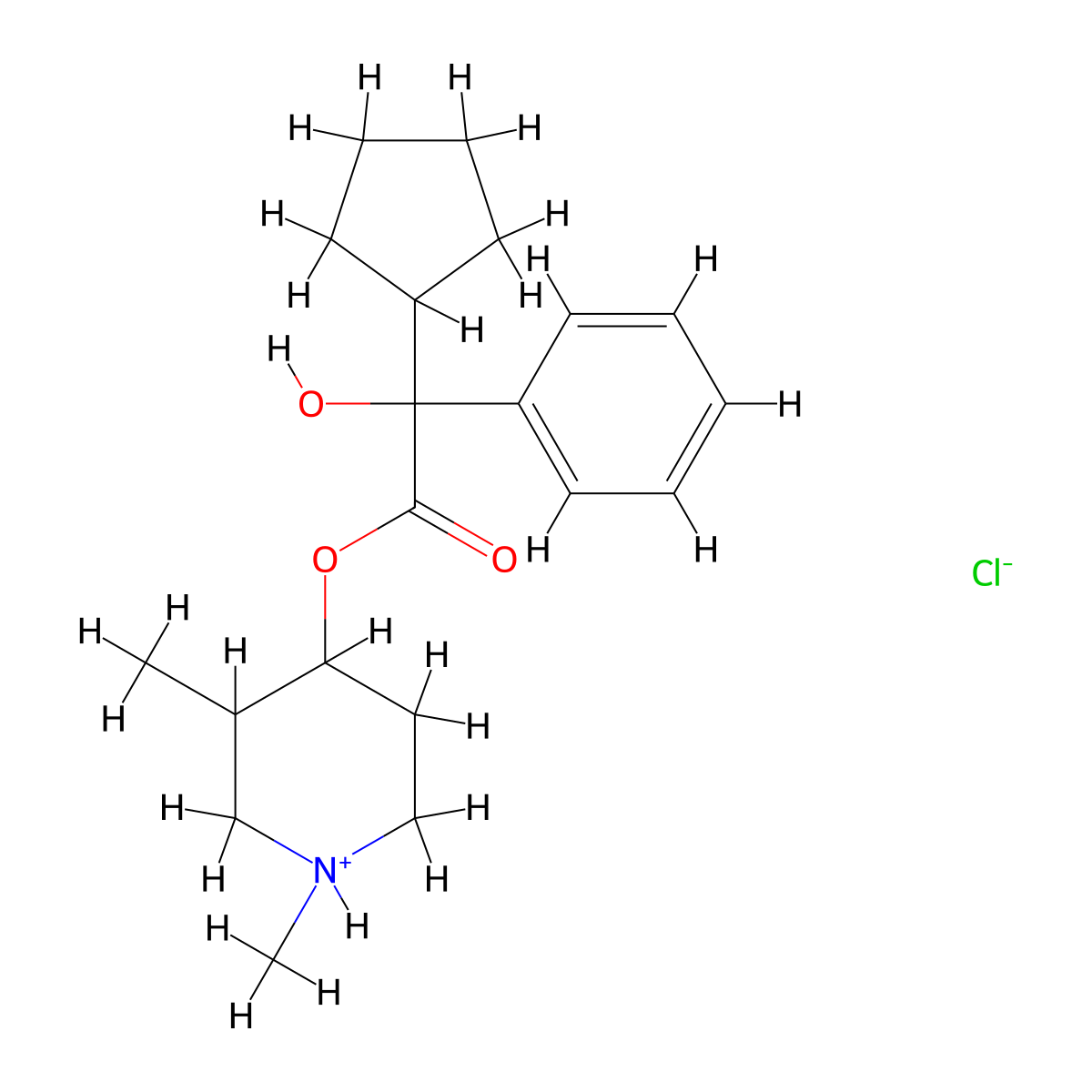 Mandelic acid, alpha-cyclopentyl-, 1,3-dimethyl-4-piperidyl ester, hydrochloride molecular structure, CAS 101710-79-6