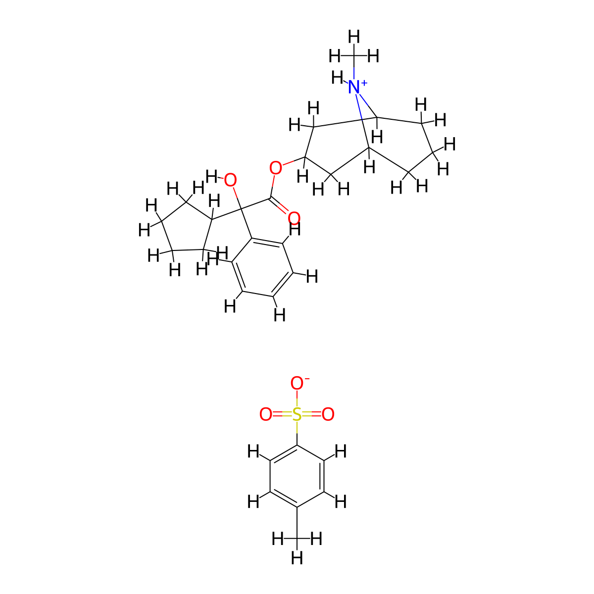 Mandelic acid, alpha-cyclopentyl-, 9-methyl-9-azabicyclo(3.3.1)non-3-alpha-yl ester, p-toluenesulfonate molecular structure, CAS 101710-84-3