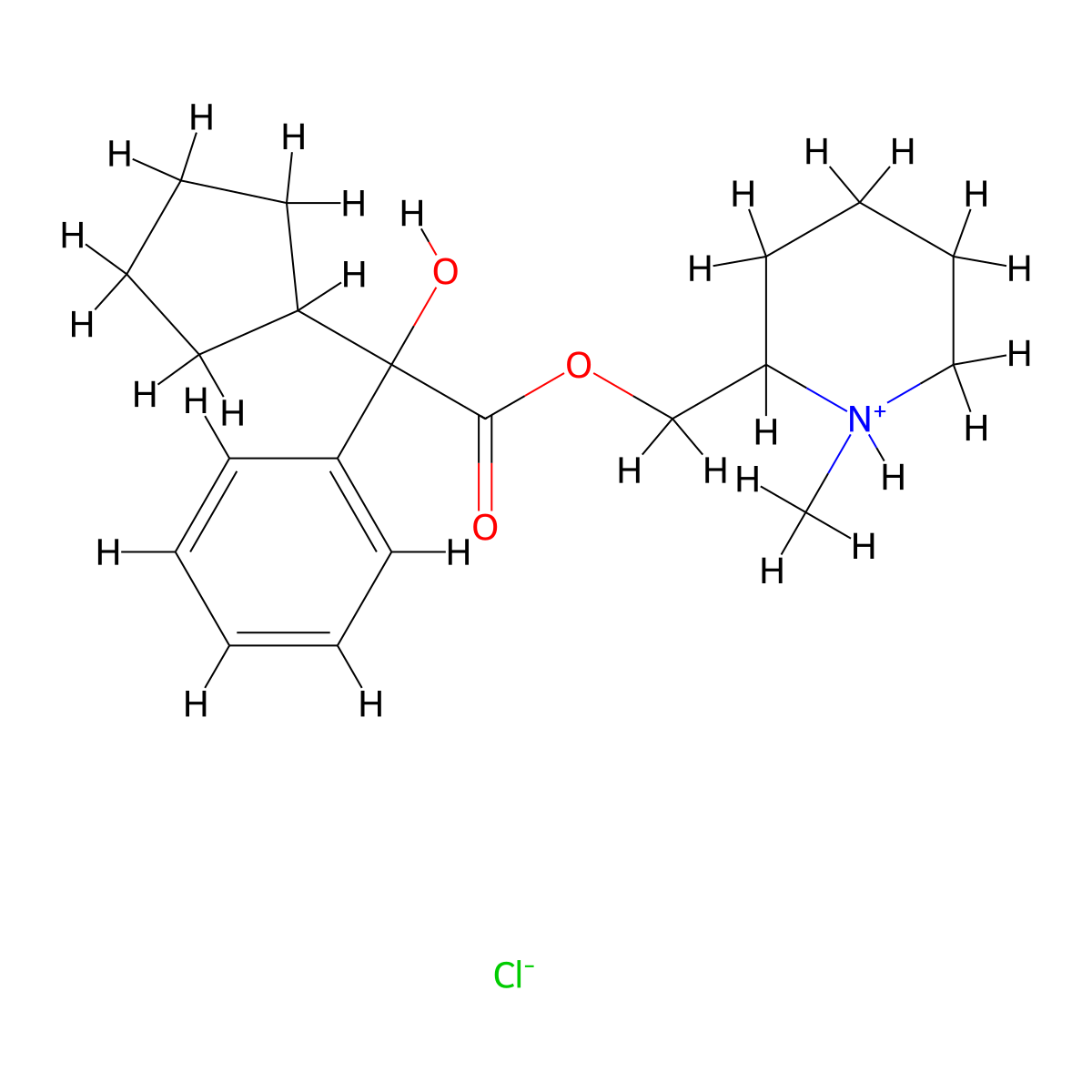 (1-Methylpiperidin-2-yl)methyl cyclopentyl(hydroxy)phenylacetate--hydrogen chloride (1/1) molecular structure, CAS 101710-85-4