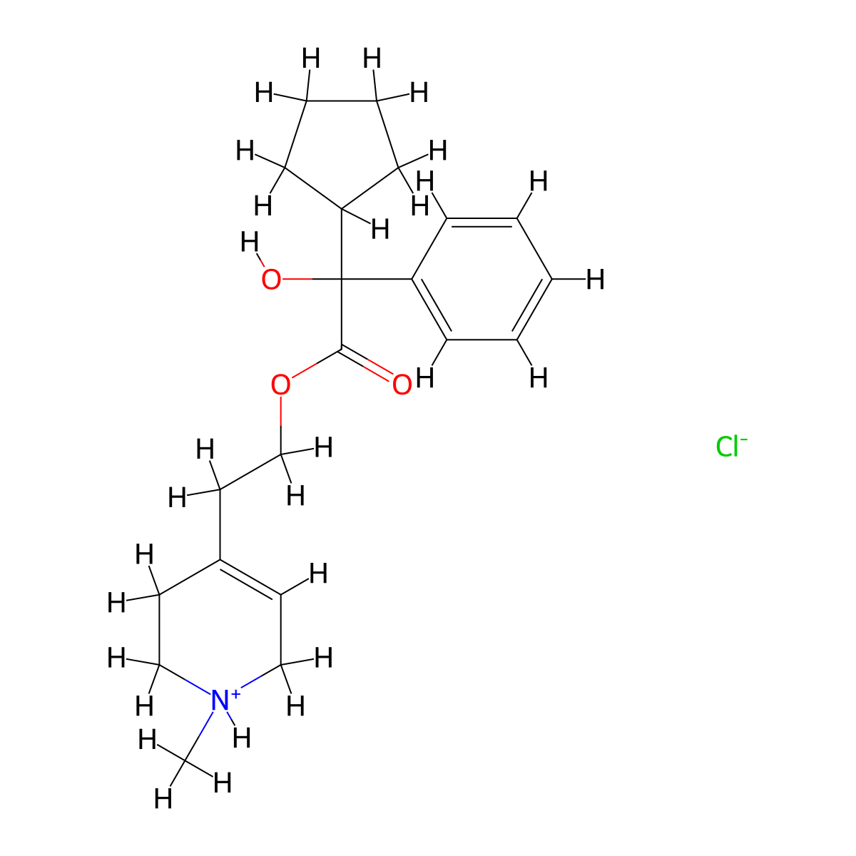 Mandelic acid, alpha-cyclopentyl-, 2-(1-methyl-1,2,3,6-tetrahydro-4-pyridyl)ethyl ester, hydrochloride molecular structure, CAS 101710-88-7