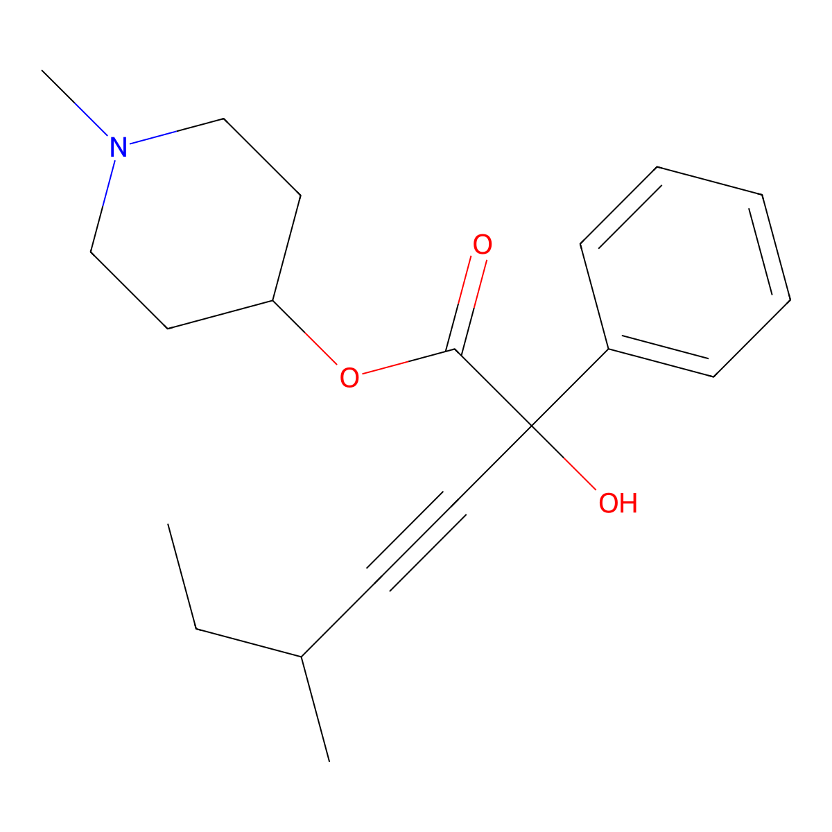 Mandelic acid, alpha-(3-methyl-1-pentynyl)-, 1-methyl-4-piperidyl ester molecular structure, CAS 101711-09-5