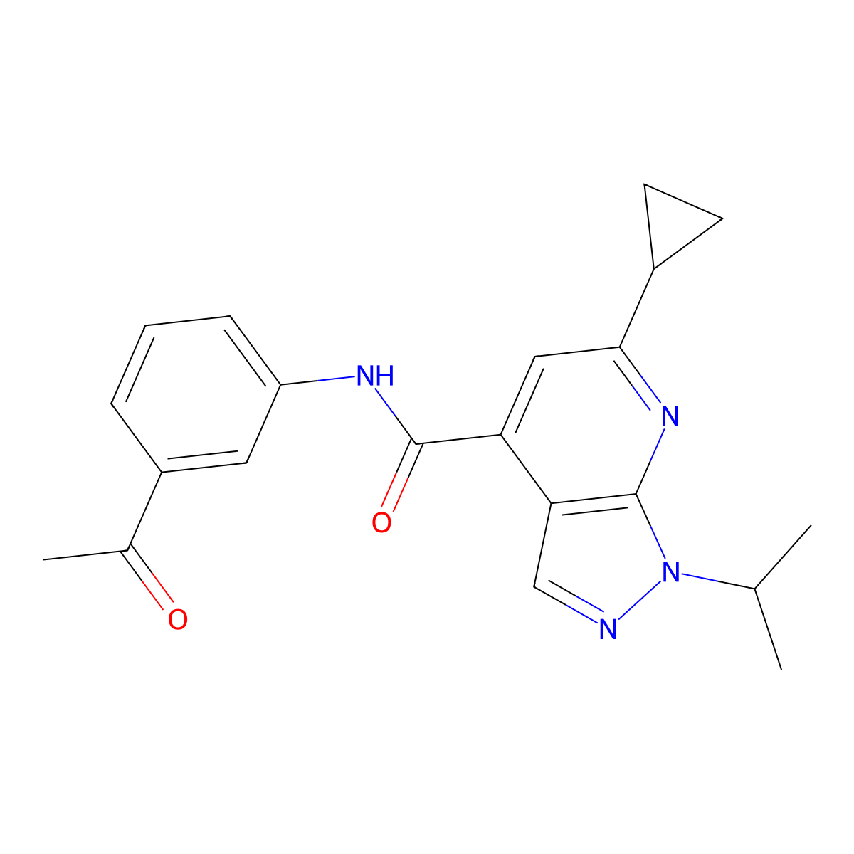 N-(3-acetylphenyl)-6-cyclopropyl-1-(propan-2-yl)-1H-pyrazolo[3,4-b]pyridine-4-carboxamide molecular structure, CAS 1017150-45-6