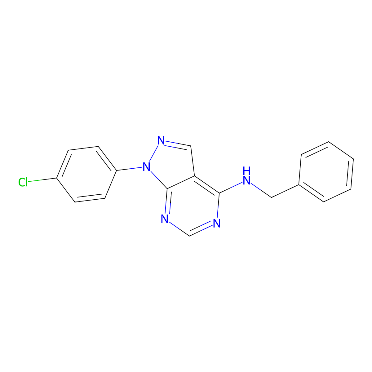 N-benzyl-1-(4-chlorophenyl)-1H-pyrazolo[3,4-d]pyrimidin-4-amine molecular structure, CAS 101716-06-7