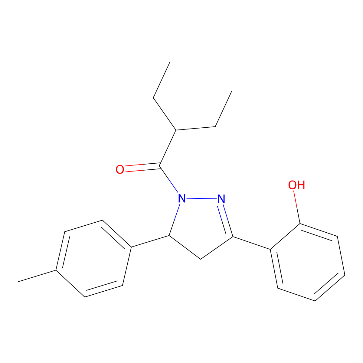 2-ethyl-1-[3-(2-hydroxyphenyl)-5-(4-methylphenyl)-4,5-dihydro-1H-pyrazol-1-yl]butan-1-one molecular structure, CAS 1017168-74-9