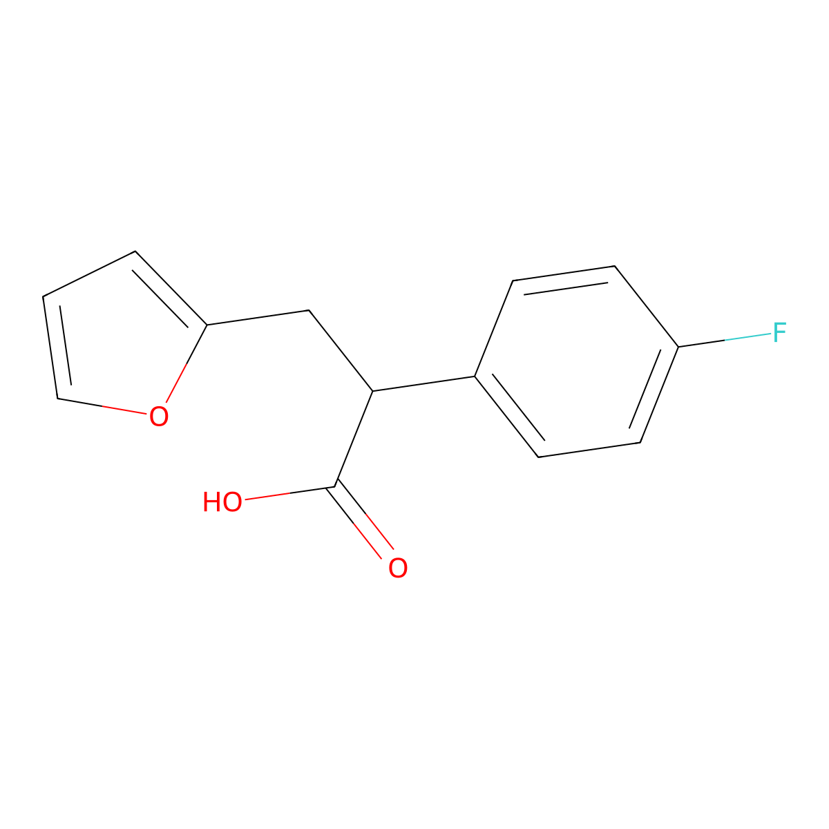 2-(4-Fluorophenyl)-3-(furan-2-yl)propanoic acid molecular structure, CAS 1017188-73-6