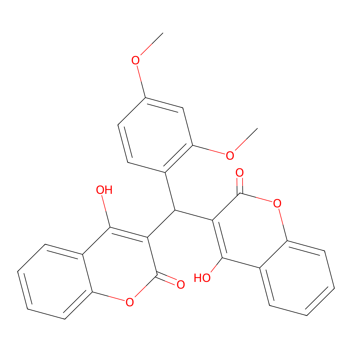 2H-1-Benzopyran-2-one, 3,3'-((2,4-dimethoxyphenyl)methylene)bis(4-hydroxy- molecular structure, CAS 10172-78-8