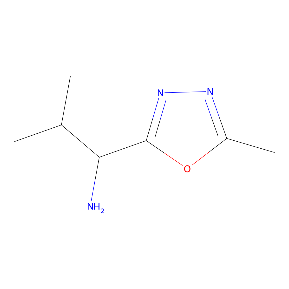 2-Methyl-1-(5-methyl-1,3,4-oxadiazol-2-yl)propan-1-amine molecular structure, CAS 1017205-04-7