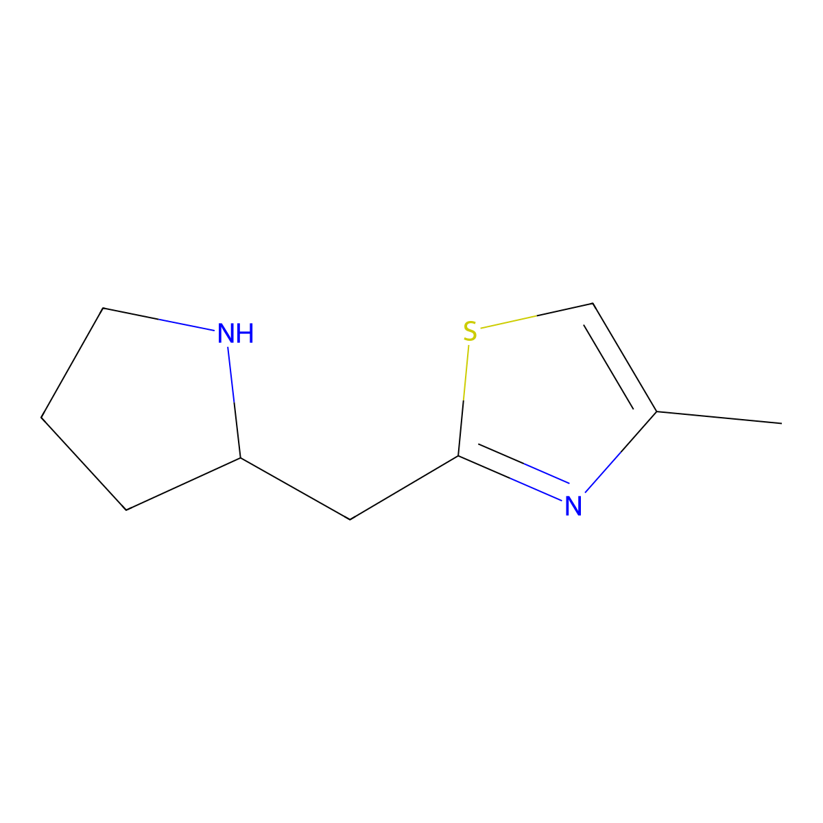 4-Methyl-2-((pyrrolidin-2-yl)methyl)-1,3-thiazole molecular structure, CAS 1017251-55-6