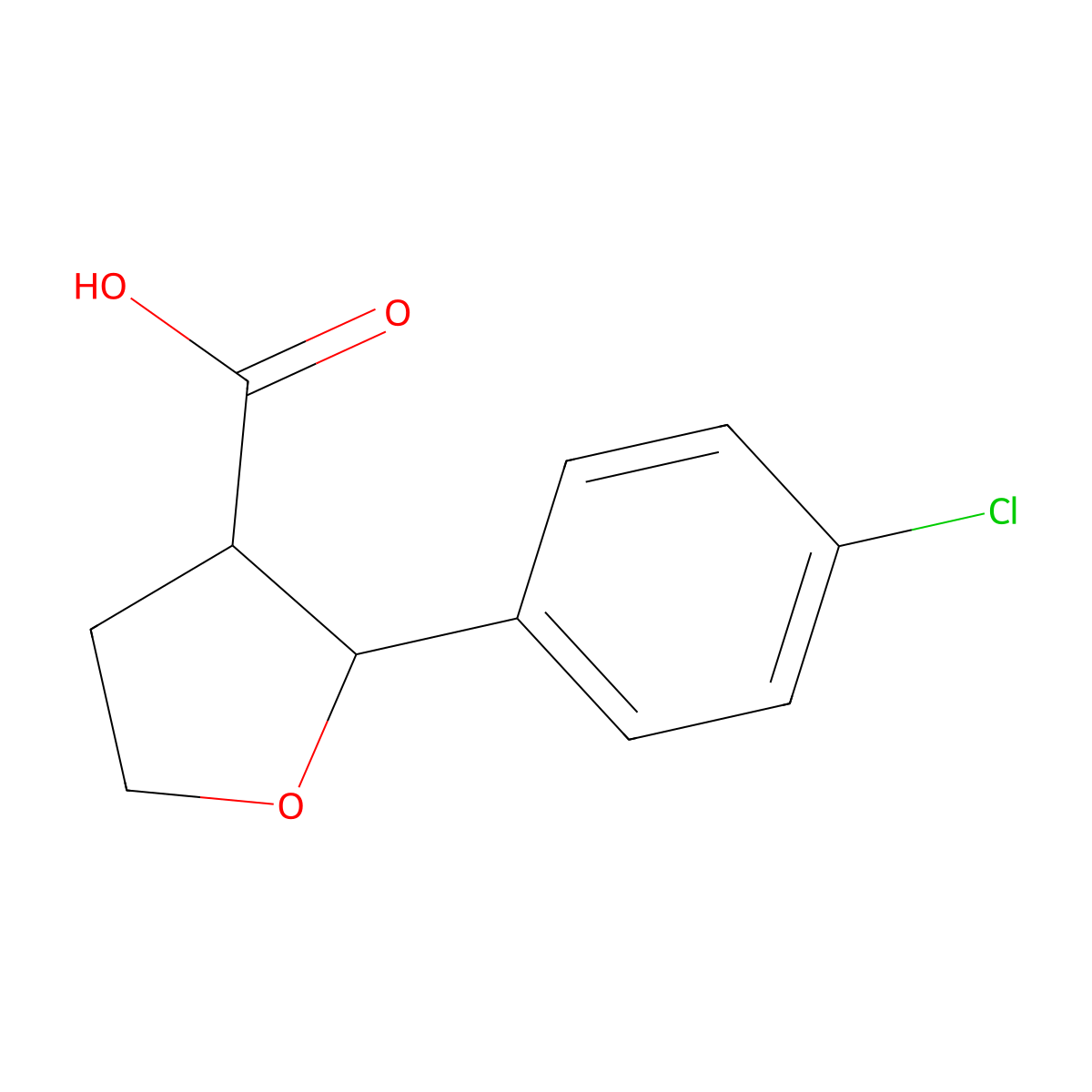rac-(2R,3R)-2-(4-chlorophenyl)oxolane-3-carboxylic acid molecular structure, CAS 1017277-41-6