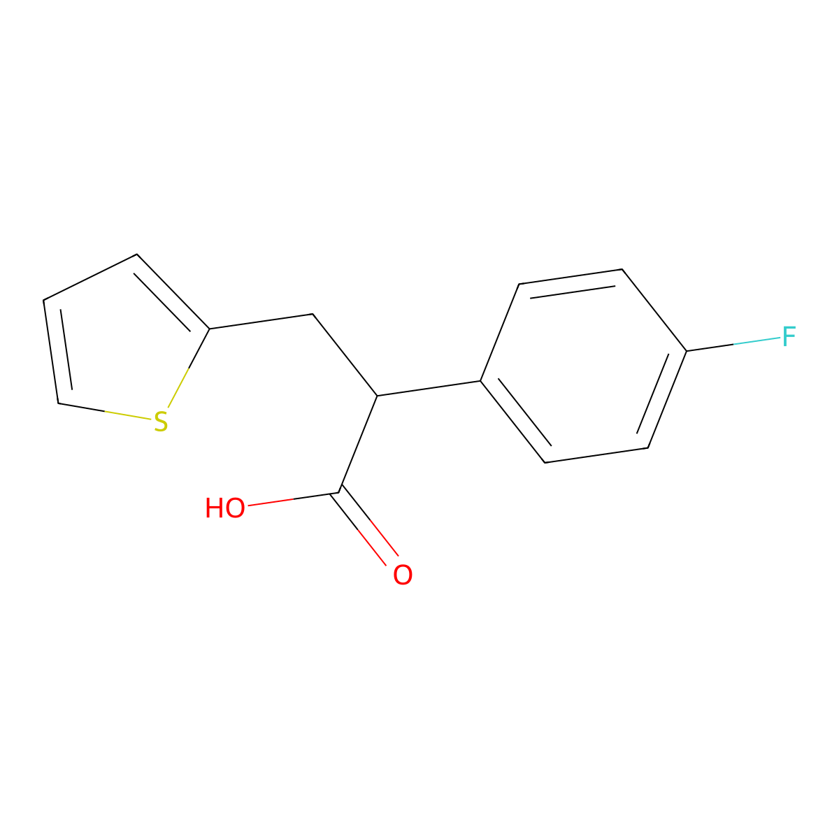 2-(4-Fluorophenyl)-3-(thiophen-2-yl)propanoic acid molecular structure, CAS 1017324-01-4