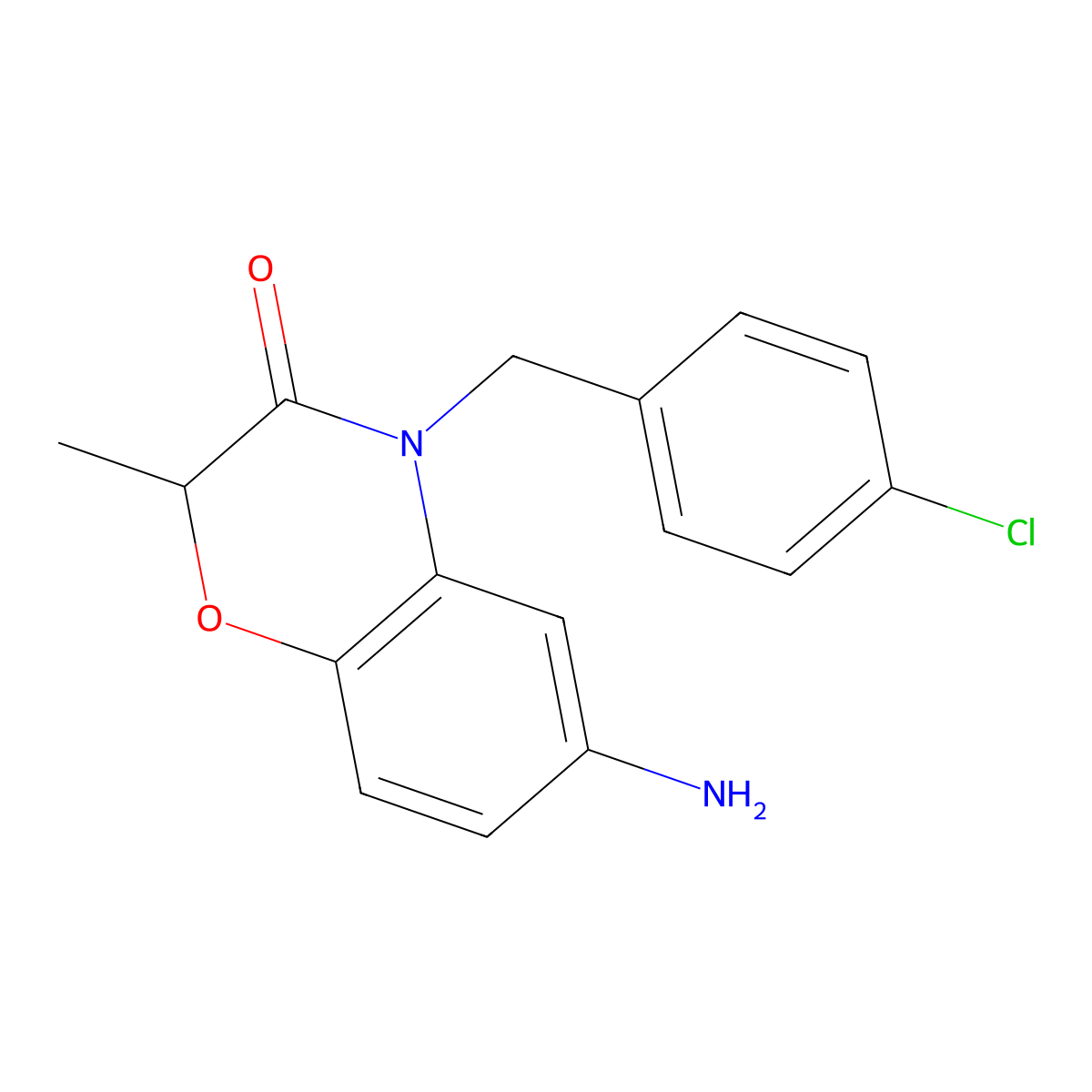 6-amino-4-[(4-chlorophenyl)methyl]-2-methyl-3,4-dihydro-2H-1,4-benzoxazin-3-one molecular structure, CAS 1017330-63-0
