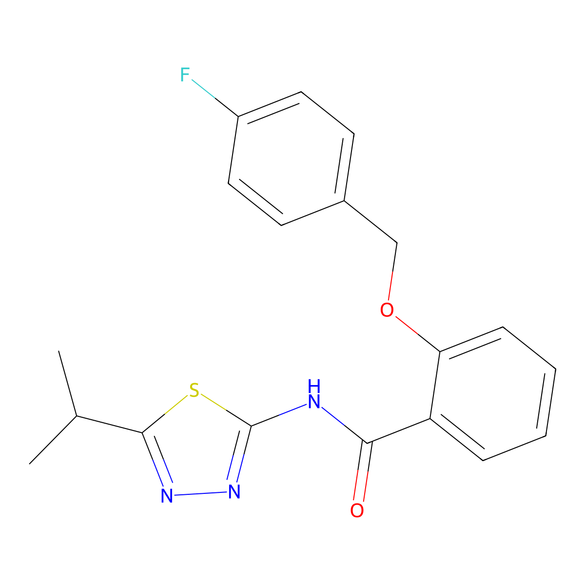 2-[(4-fluorophenyl)methoxy]-N-[5-(propan-2-yl)-1,3,4-thiadiazol-2-yl]benzamide molecular structure, CAS 1017370-54-5