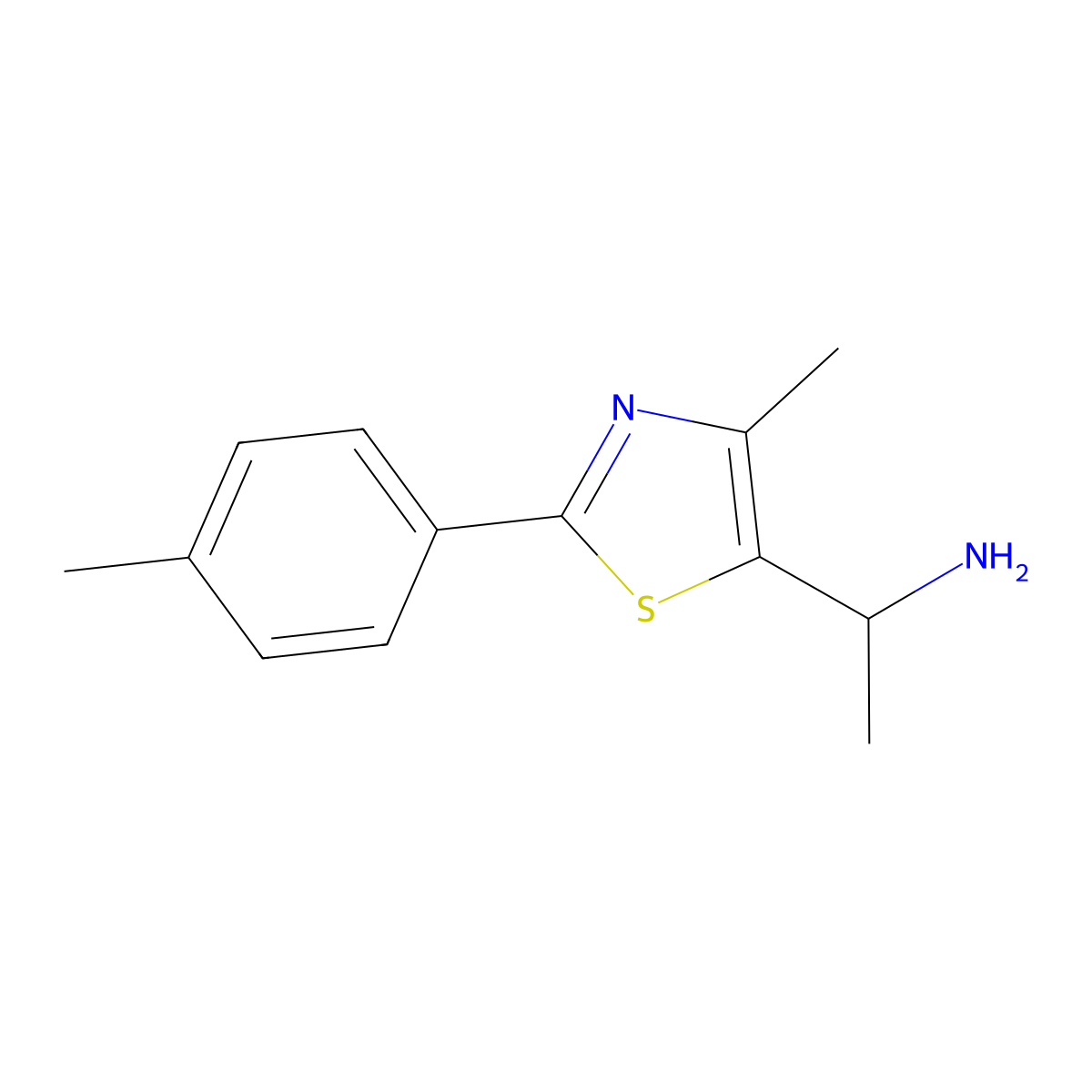 1-[4-Methyl-2-(4-methylphenyl)-1,3-thiazol-5-yl]ethan-1-amine molecular structure, CAS 1017379-98-4