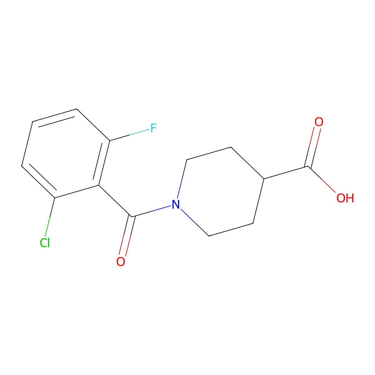 1-(2-Chloro-6-fluorobenzoyl)-4-piperidinecarboxylic acid molecular structure, CAS 1017381-45-1